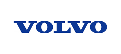 The image shows the Volvo logo in bold blue letters on a white background.